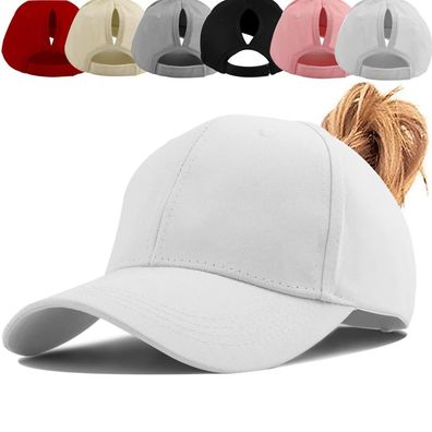 Baynetin Damen Pferdeschwanz Kappe Baseball Cap Unisex Verstellbar Weiß