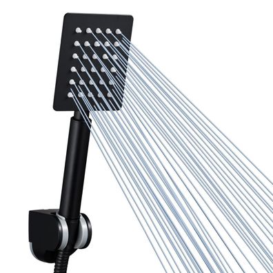 Voolan Handbrause Komplett aus Metall, Hochdruck-Duschkopf Quadratisch Schwarz
