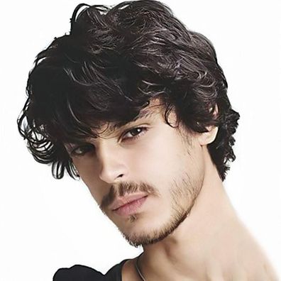 Siudus Herren Lockige Synthetische Perücke Kurz Schwarz - Natürlicher Look für
