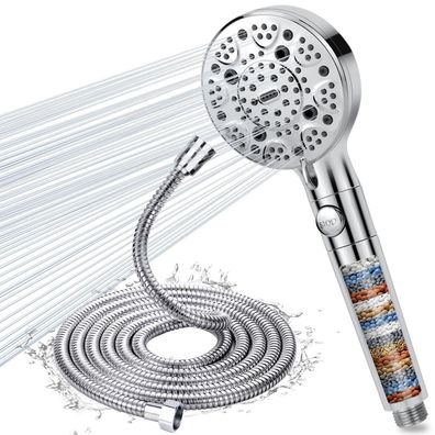 BEIJIE Duschkopf mit 2M Schlauch, 15-stufigem Filter, 9 Strahlarten und