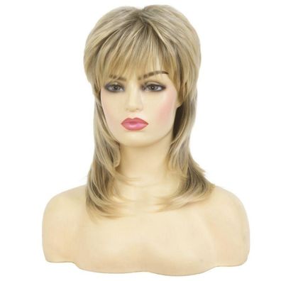 Siudus Blond Vokuhila Perücke für Damen - Synthetische Faser, 70er/80er Jahre