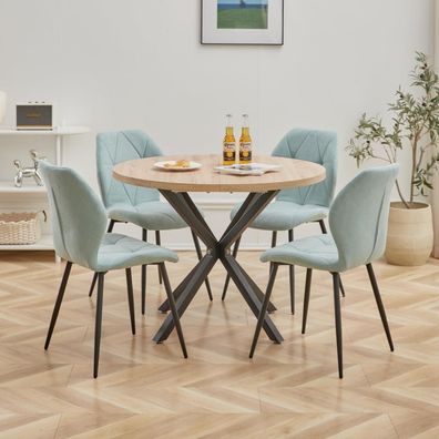 HJhomeheart Esstisch und Stuhlset 100 cm Runder Tisch mit 4 Modernen