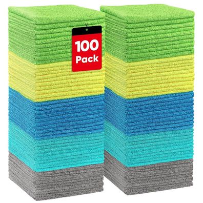 Homexcel Microfasertücher 100 Stück, Wiederverwendbare Reinigungstücher für