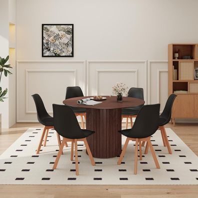 HJhomeheart 120 cm Runder Esstisch mit 6 Stühlen, Essgruppe für 4-6 Personen