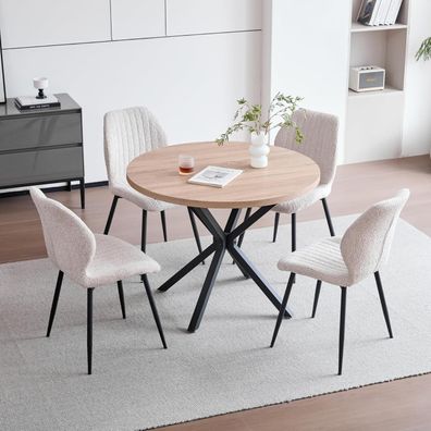 JZGORC 4er-Set Esszimmerstühle aus Leinen mit schwarzen Metallbeinen, beige