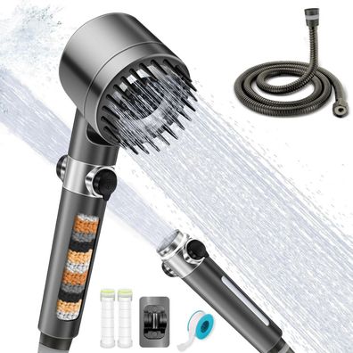 Aouplry Duschkopf mit 1,5m Schlauch, Filtration, Kopfmassage und 3 Strahlarten