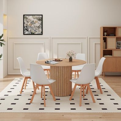 HJhomeheart 120 cm runder Esstisch mit 6 Stühlen, nordisches Design, für 4-6