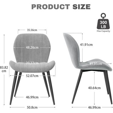 Esszimmerstühle 6er Set Grau Samt, ergonomischer Polsterstuhl mit Metallbeinen