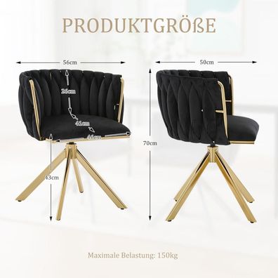 Lifeisle Esszimmerstühle 2er Set, 180° drehbar, gepolstert mit Armlehnen