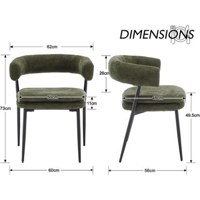 chairus 2er Set Esszimmerstühle Chenille Grün - Moderne Polsterstühle für Küche