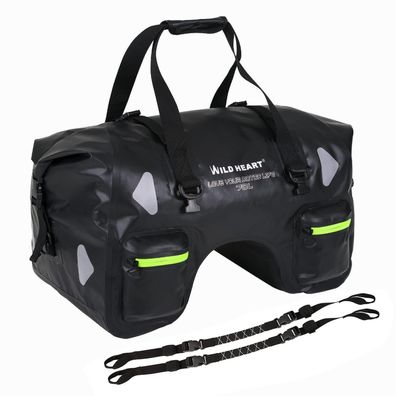 WILD HEART Wasserdichte Motorrad-Hecktasche 70L aus 500D-PVC, Schwarz