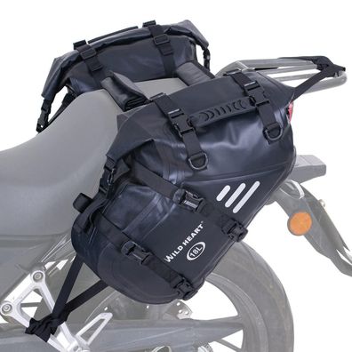 WILD HEART Motorrad-Satteltaschen 36L (18L x 2) - Wasserdicht, Schwarz, mit