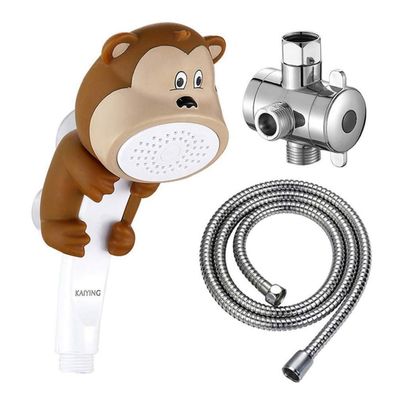 Kaiying Kinder Duschkopf Affe Set mit Schlauch und Umschaltventil, Braun, für