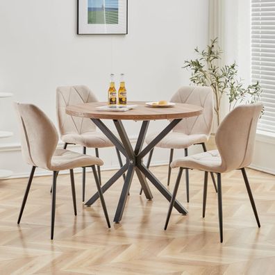 HJhomeheart Esstisch und Stuhlset, 100 cm Runder Esstisch und 4 Moderne