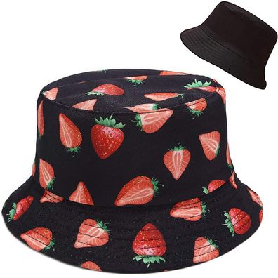 XYIYI Reversibler Fischerhut für Damen und Mädchen mit Erdbeer-Design