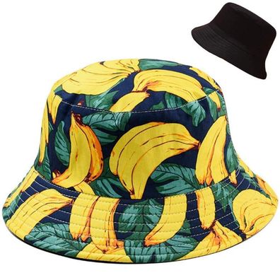 XYIYI Reversibler Fischerhut für Damen & Mädchen - Bananen-Design, Sonnenhut