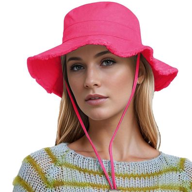 YAMEE Damen Fischerhut aus Baumwolle mit Fransen und Kinnriemen, Unisex