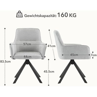 4er Set Esszimmerstühle Drehbar mit Armlehne aus Chenille, 360° drehbar, bis