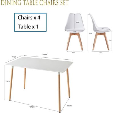 JZGORC Esszimmer-Set: Rechteckiger Esstisch (110x70x75 cm) mit 4