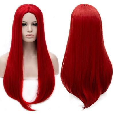Yeeshedo Rote Damen Perücke Lang Glatt 24 Zoll Synthetik Haar für Party