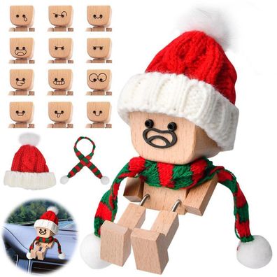 Pipihome Wackelnder Holzmann Auto Schüttelmann mit 12 magnetischen Ausdrücken