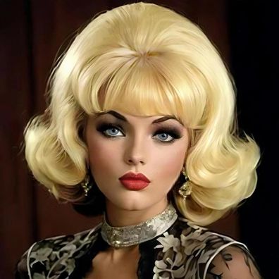 Blonde Bienenstock Perücke Flip Vintage Retro Cosplay Lockig 50er 60er 70er