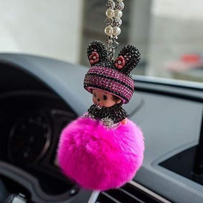 SYSUII Auto Rückspiegel Ornament, Bling Strass Anhänger mit süßer Puppe und