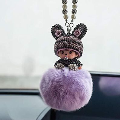 SYSUII Bling Strass Rückspiegel Anhänger Süße Puppe Plüsch Ball Auto Hängende