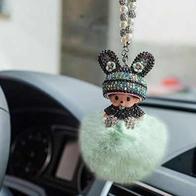 SYSUII Bling Strass Auto Rückspiegel Anhänger mit Süßer Puppe, Auto Innen