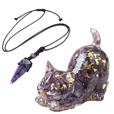Amethyst Kristall Anhänger für Auto Rückspiegel - Katzendeko Figur für Glück