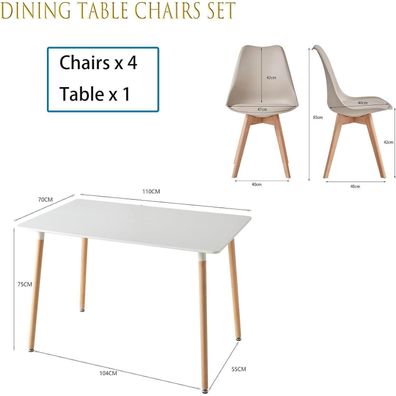 JZGORC Esszimmer-Set: Rechteckiger Holztisch (110x70x75cm) mit 6 Khaki