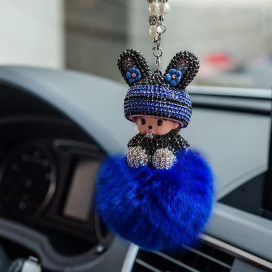 SYSUII Auto Rückspiegel Anhänger Bling Strass Süße Puppe Plüsch Ball Lila #2