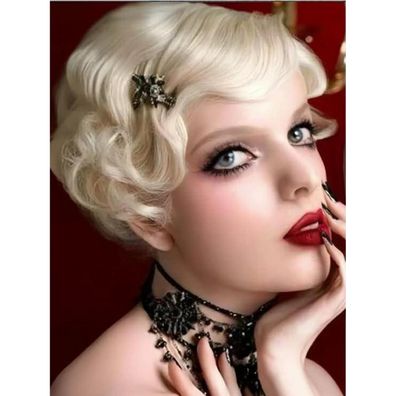 Kurze Blonde Lockige Perücke im 1920er Jahre Stil - Synthetische
