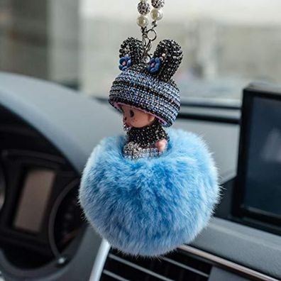 SYSUII Bling Strass Rückspiegel Ornament - Süße Puppe Plüsch Ball Auto Hängende