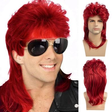 Qnbiar Mullet Perücke Rote Locken 70er 80er Vintage Cosplay Kostüm Perücke