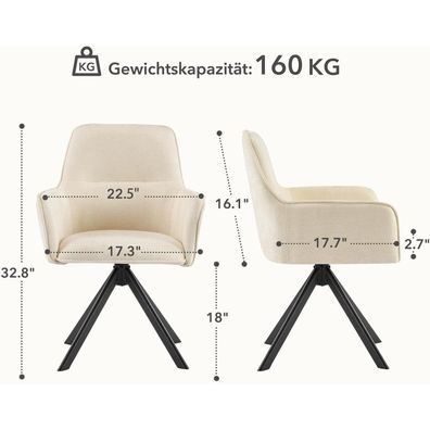 4er Set Esszimmerstühle Drehbar mit Armlehne, 360° drehbar, Chenille