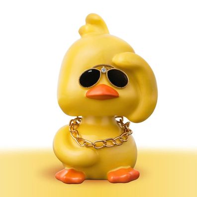 Wackelfigur Gelbe Ente für Auto Armaturenbrett Deko mit Brille & Halskette