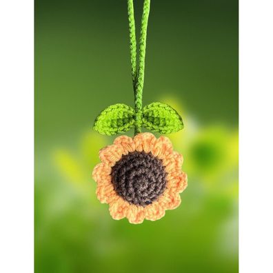 KIAYOO Gestrickte Sonnenblume Autoanhänger für Rückspiegel, Deko für Innenraum