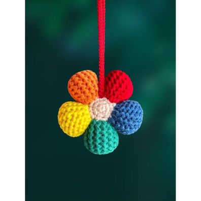 KIAYOO Gestrickte Regenbogenblume Autoanhänger für Rückspiegel - Süße Deko
