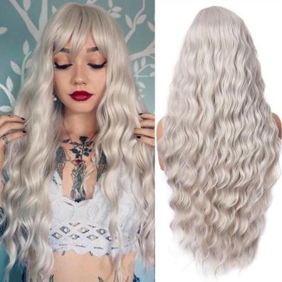 Damen Perücke Lang Lockig mit Pony, Natürlich Lange Locken, Anime Cosplay