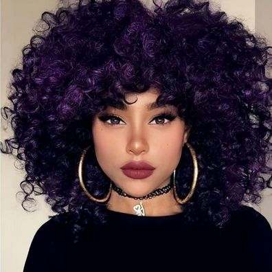 Afro Lila Locken Perücke für Schwarze Frauen - Kurze Kinky Gemischte Schwarze