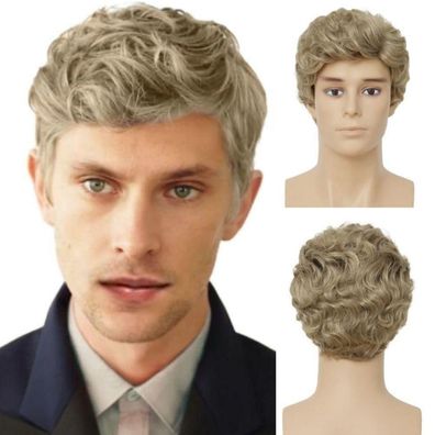Herren Kurzhaar-Perücke Blond Lockig - Synthetik, Hitzebeständig, Natürlicher