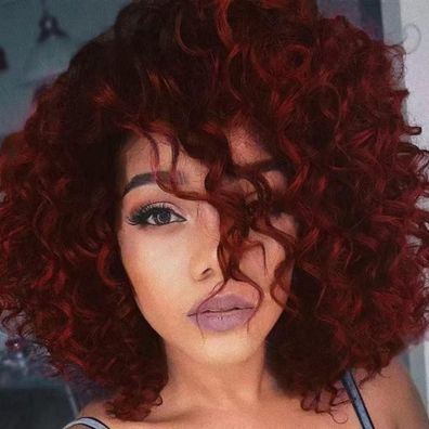 Salaibs Damen Weinrot Lockige Perücke - Afro Burgund Bouncy Fluffy Wellige