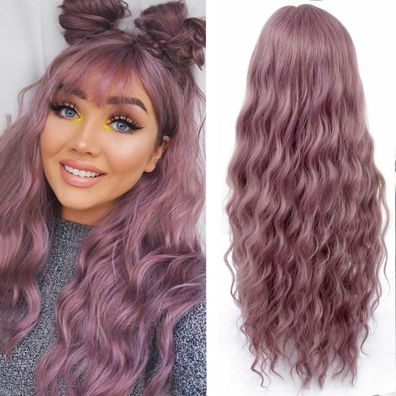 Yeeshedo Damen Perücke Lang Lockig Lila mit Pony, Natürlich Lange Locken, Anime