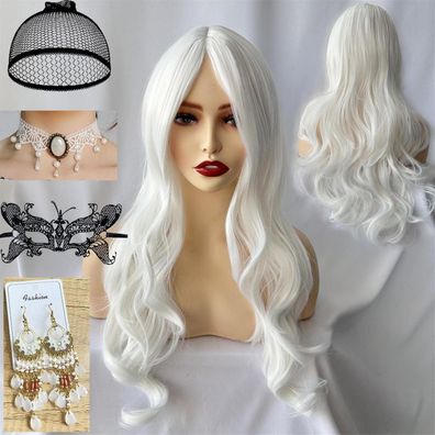 Lang Weiße Perücke 68cm Synthetik für Damen - Ideal für Kostüme, Cosplay