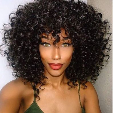 Yeeshedo Afro Perücke Schwarz Kinky Curly Synthetik mit Pony Natürliche Locken