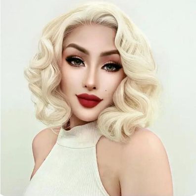 Salaibs Platin Blond 1920er Jahre kurze lockige Damenperücke, synthetisch, für