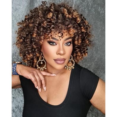 Yeeshedo Afro Perücke Dunkelbraun mit Braunen Highlights, Kinky Curly Synthetik
