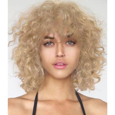 Siudus Damen Blond Lockige Bob Perücke mit Pony, Schulterlänge, Natürliches