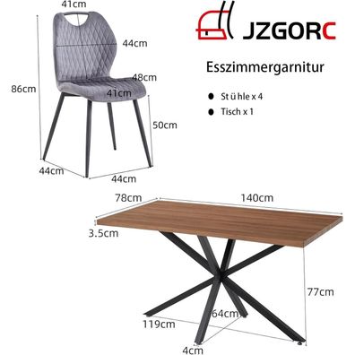 JZGORC Esstisch mit 4 Stühlen Esszimmer-Set, rechteckiger Holztisch